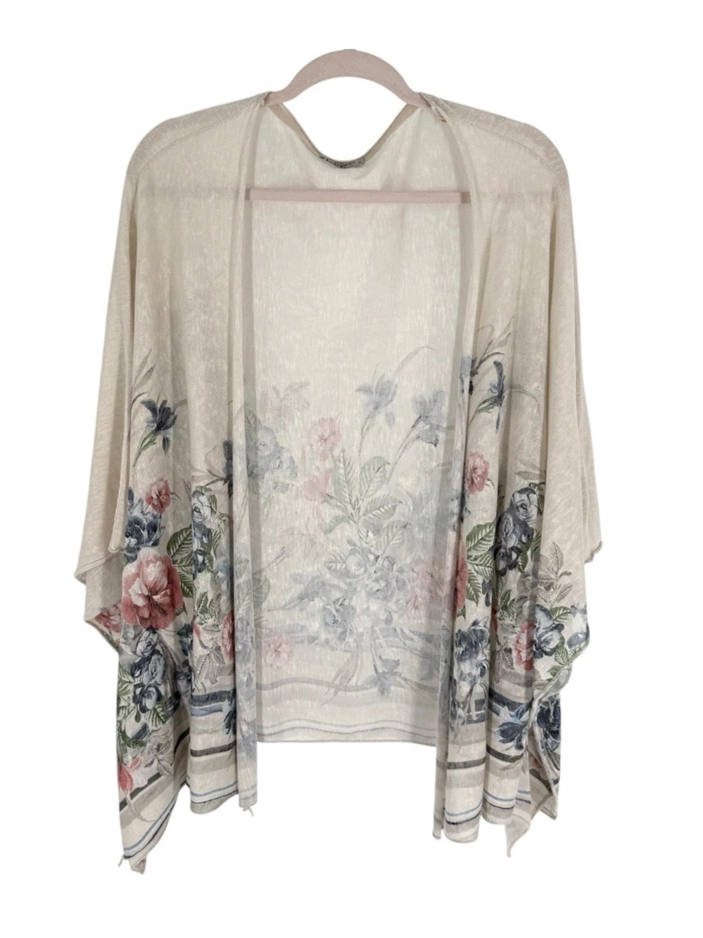 Elena Baldi Kimono Cardigan Womens Size Small Beige Floral Lightweight Flowy
